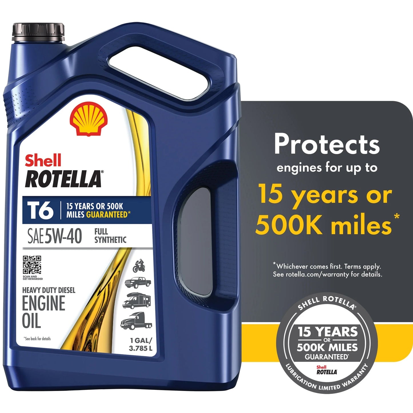 Shell T6 Full Synthetic 5W-40 Diesel Engine Oil, 1 Gallon