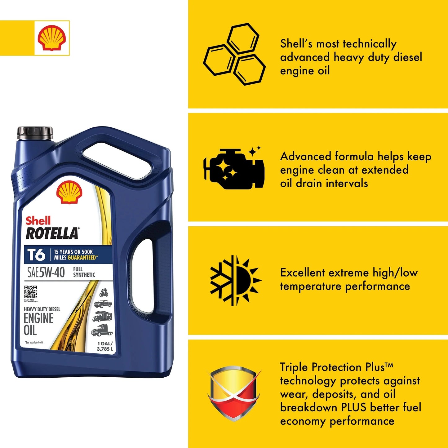 Shell T6 Full Synthetic 5W-40 Diesel Engine Oil, 1 Gallon